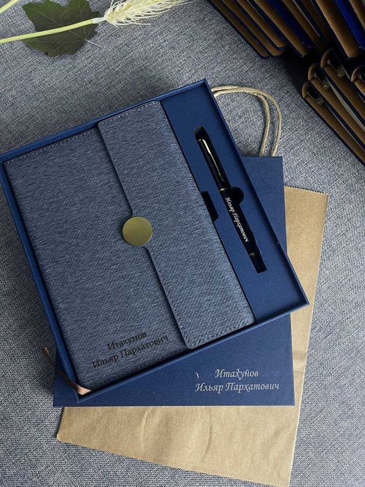 Именной подарочный набор лазерной гравировкой мерч блокнот ручка термс