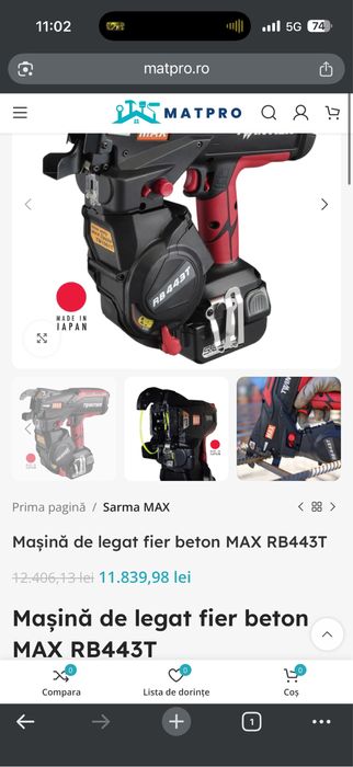 Mașină de legat fier beton MAX RB443T / 04/2025 an / 2 bucati