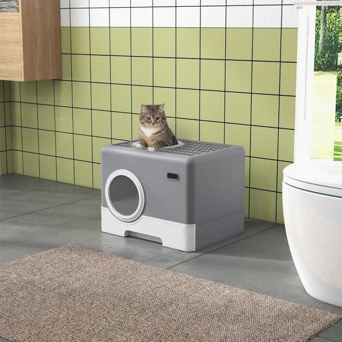 Котешка тоалетна PawHut, 2 отвора, подвижна тава, 52 x 41 x 38,5 см