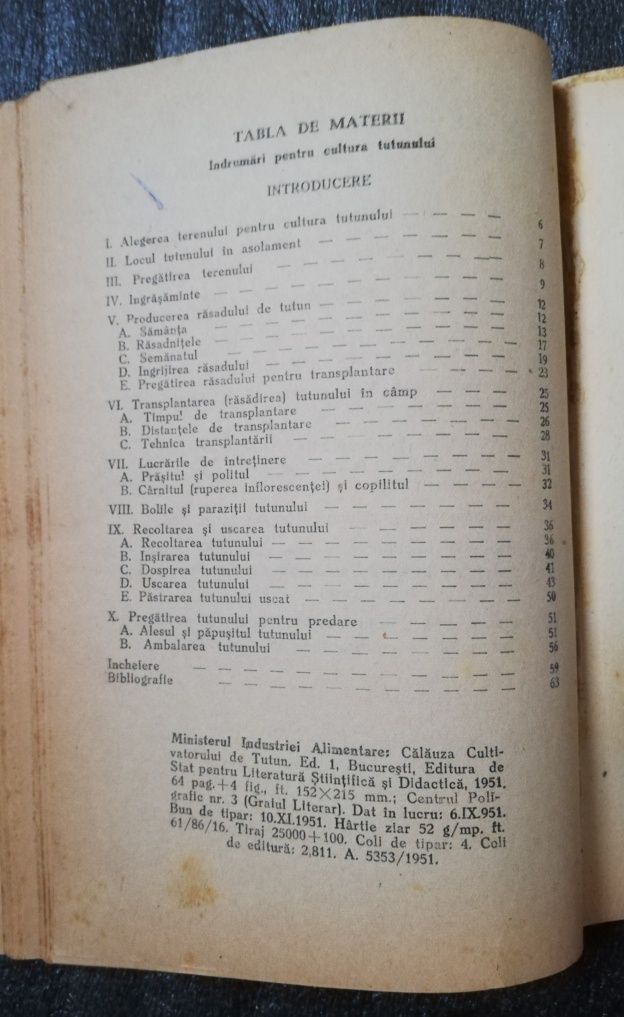 Calauza cultivatorului de tutun 1951 Min. Industriei Alimentare