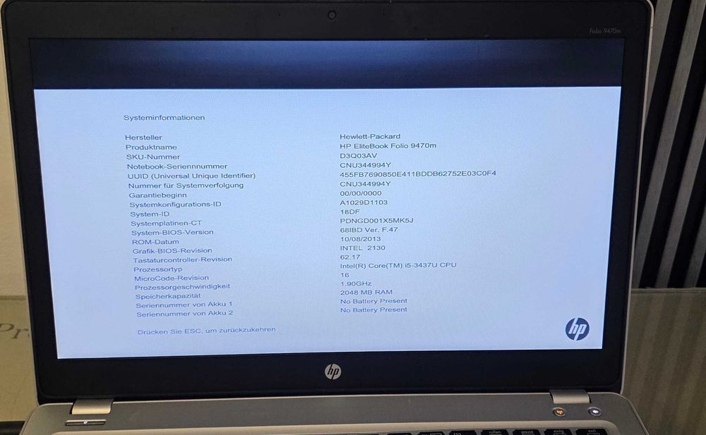 Laptop core i5 gen 3 - Hp EliteBook Folio 9470m - functional perfect