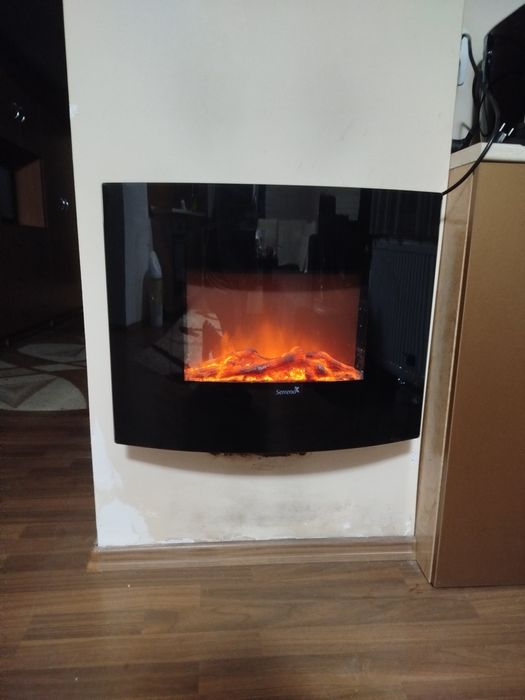 Șemineu electric de perete cu suflanta, flacăra led decorativa, 1600w