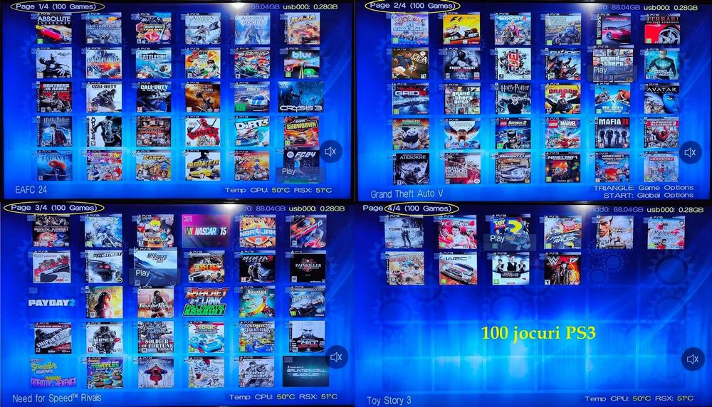 Memorie externa (USB), 100 jocuri PS3, GTA V, FIFA/FC 24, Minecraft