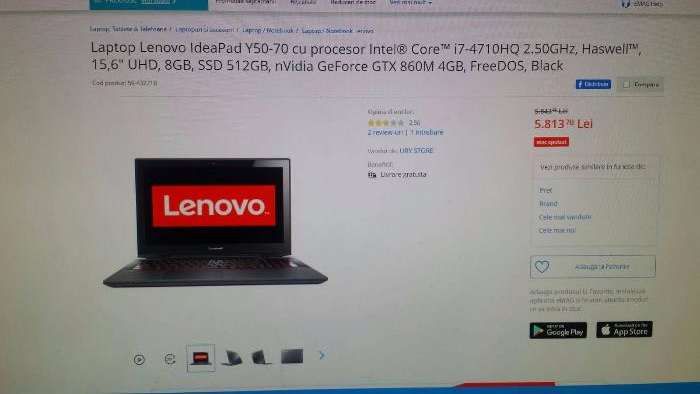 Laptop Lenovo IDeaPad Y50-70 cu procesor Intel Core i7 nvidia gtx 860