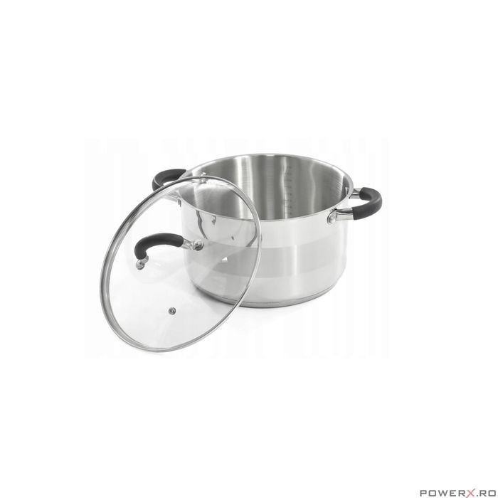Oala din inox 6litri cu capac sticla, 24 cm,fund termic multistrat,