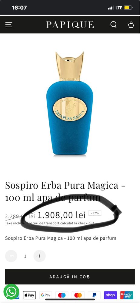 Vând Parfum Sospiro Erba Pura 100ml Sigilat