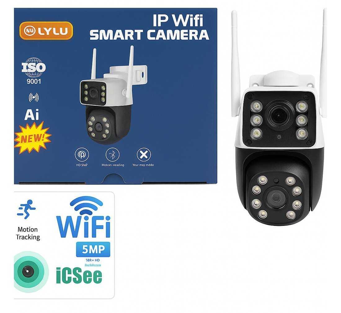 Куполна камера, видео и аудио, двойна, въртяща, Wi-Fi, IP, 6MP, 1080p,