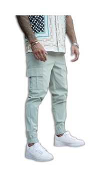 Pantaloni barbati tip jogger, cu buzunare si bată, Verde Turcoaz