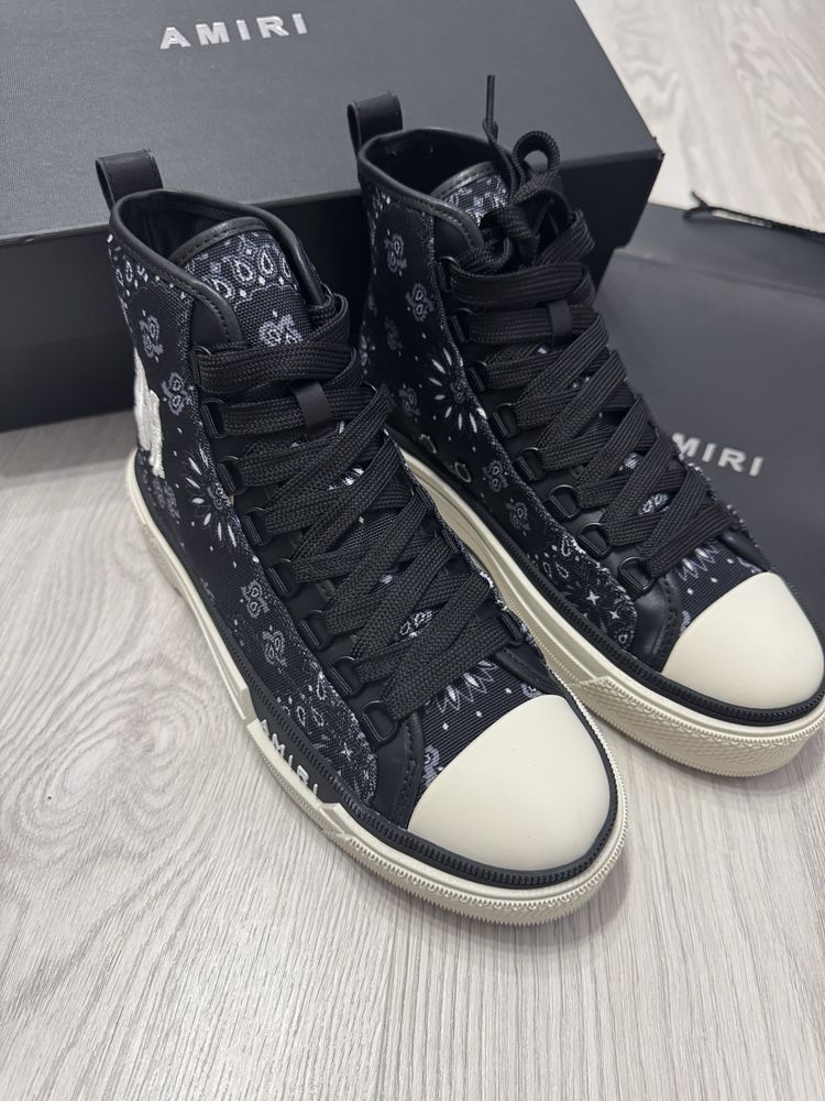Adidasi Amiri High -Top Court Sneakers - Black/White Premium din Piele