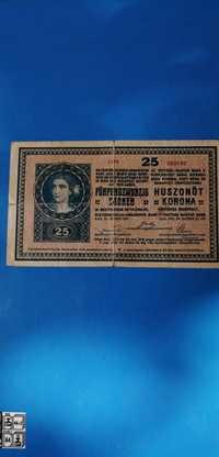 Bancnota 25 de coroane 1918 Austro-Ungaria stampila regionala Romania