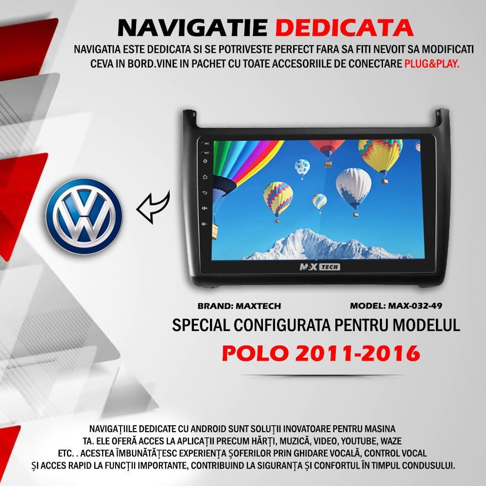 Navigatie Volkswagen Polo dedicata GPS, Touchscreen, Bluetooth, Radio