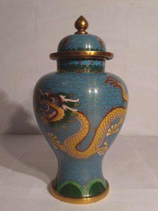 Vas Asiatic Cloisonné cu Dragoni - Piesa rara deosebita