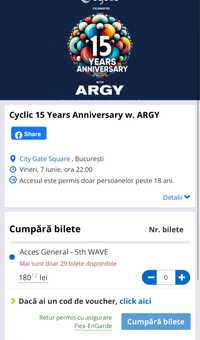 Bilet Cyclic 15 Years Anniversary w. ARGY 7 Iunie