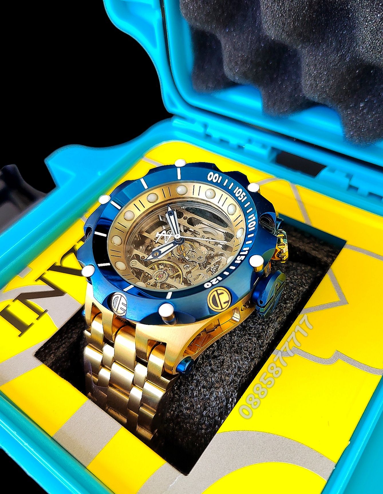 часовник INVICTA Reserve Skeleton automatic Gold 56 mm, Инвикта нов