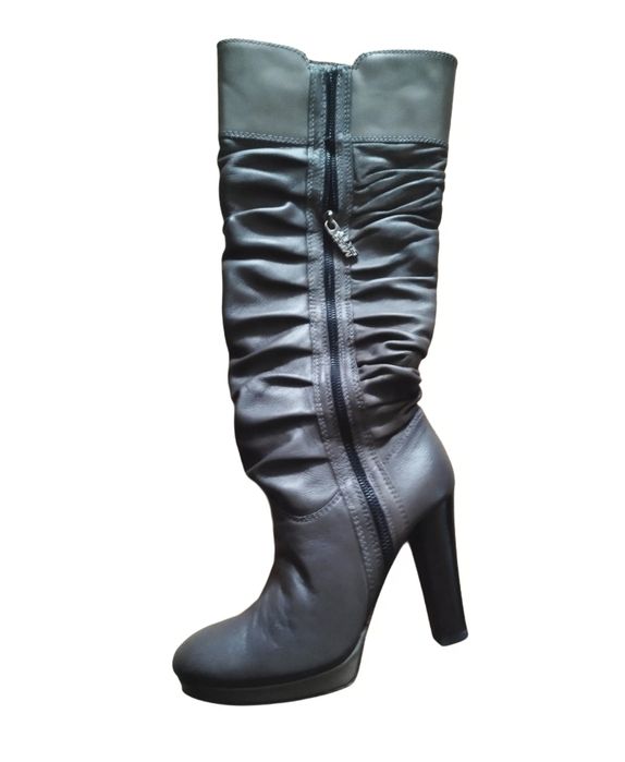 Cizmele lungi Miss Sixty din piele naturală, cu toc înalt și design î