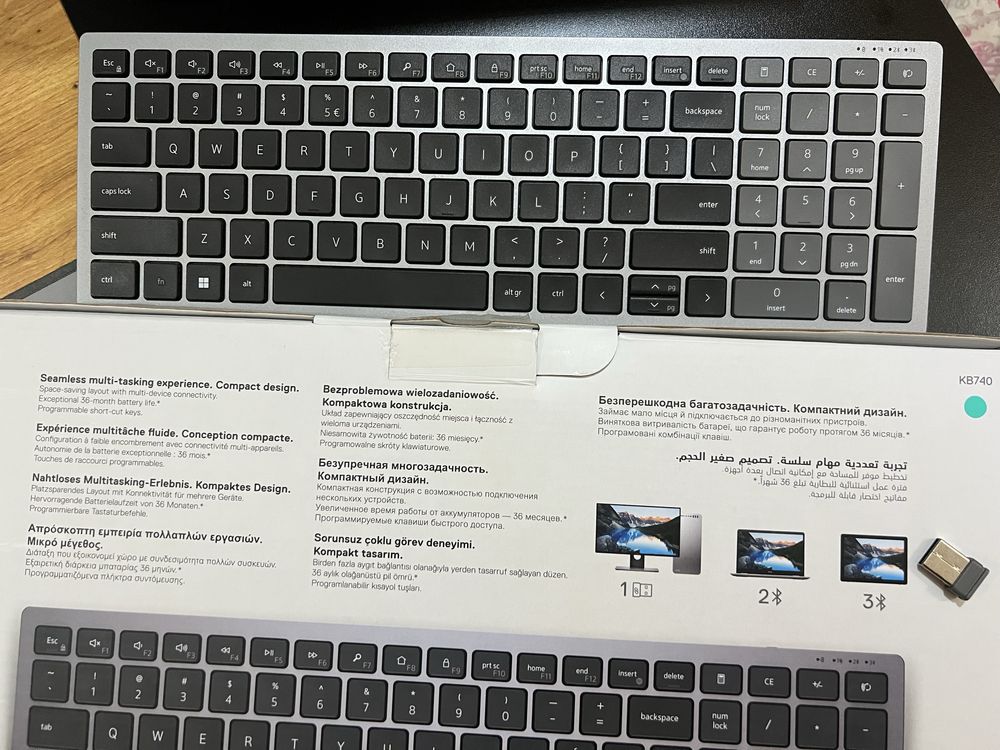 Клавиатура Dell - KB740, безжична, сива