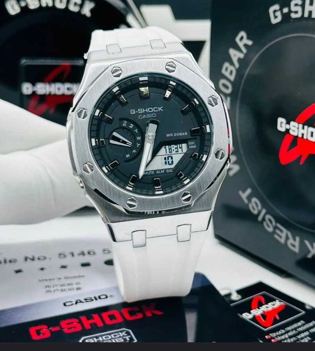 Ceas Sport Casio G-Shock RoyalOak White Black – Nou, Garanție 2 Ani