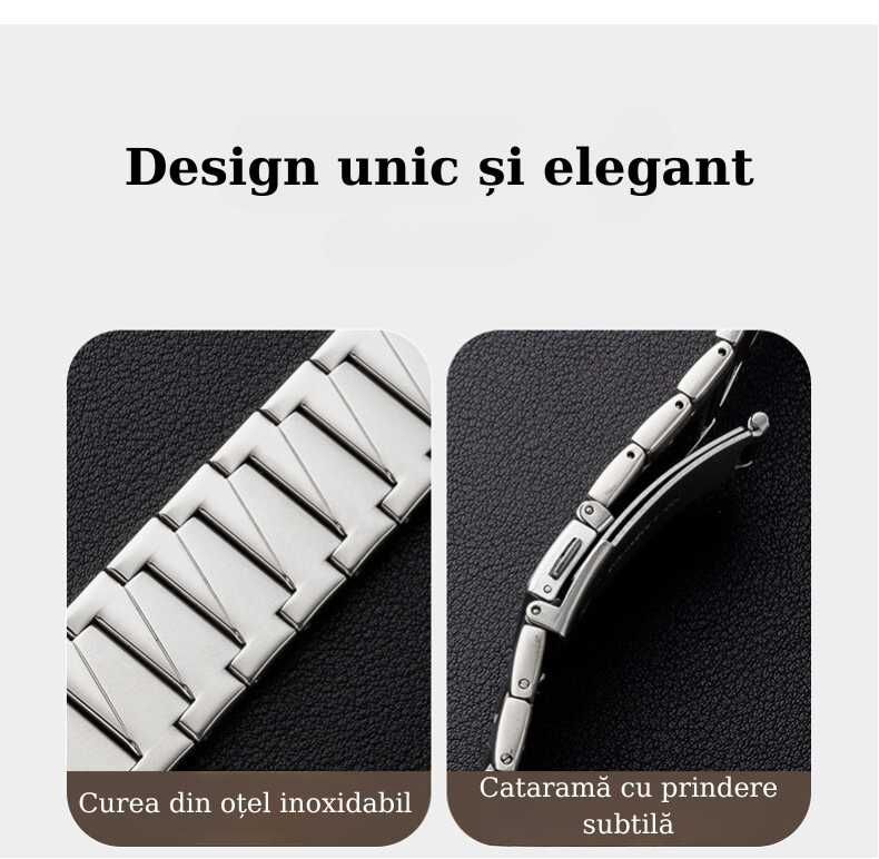 Curea metalica ceas, design unic, otel inoxidabil, 22 mm, argintiu