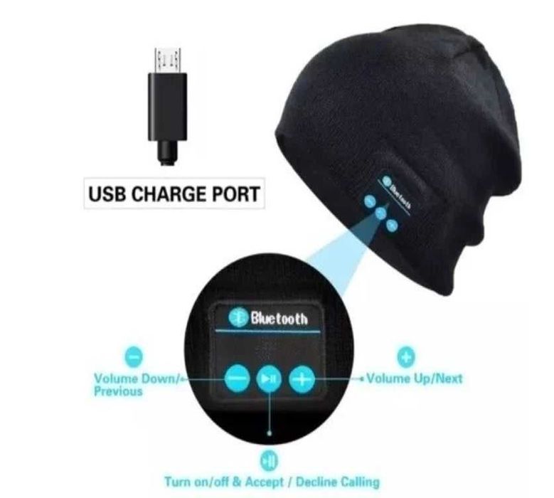 Fes Negru, Caciula Unisex cu Casti Bluetooth Incorporate, 0150BSL