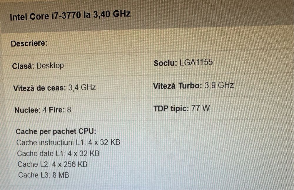 Sistem complet rapid– i7, 16GB RAM, SSD 256GB, video integrat intel