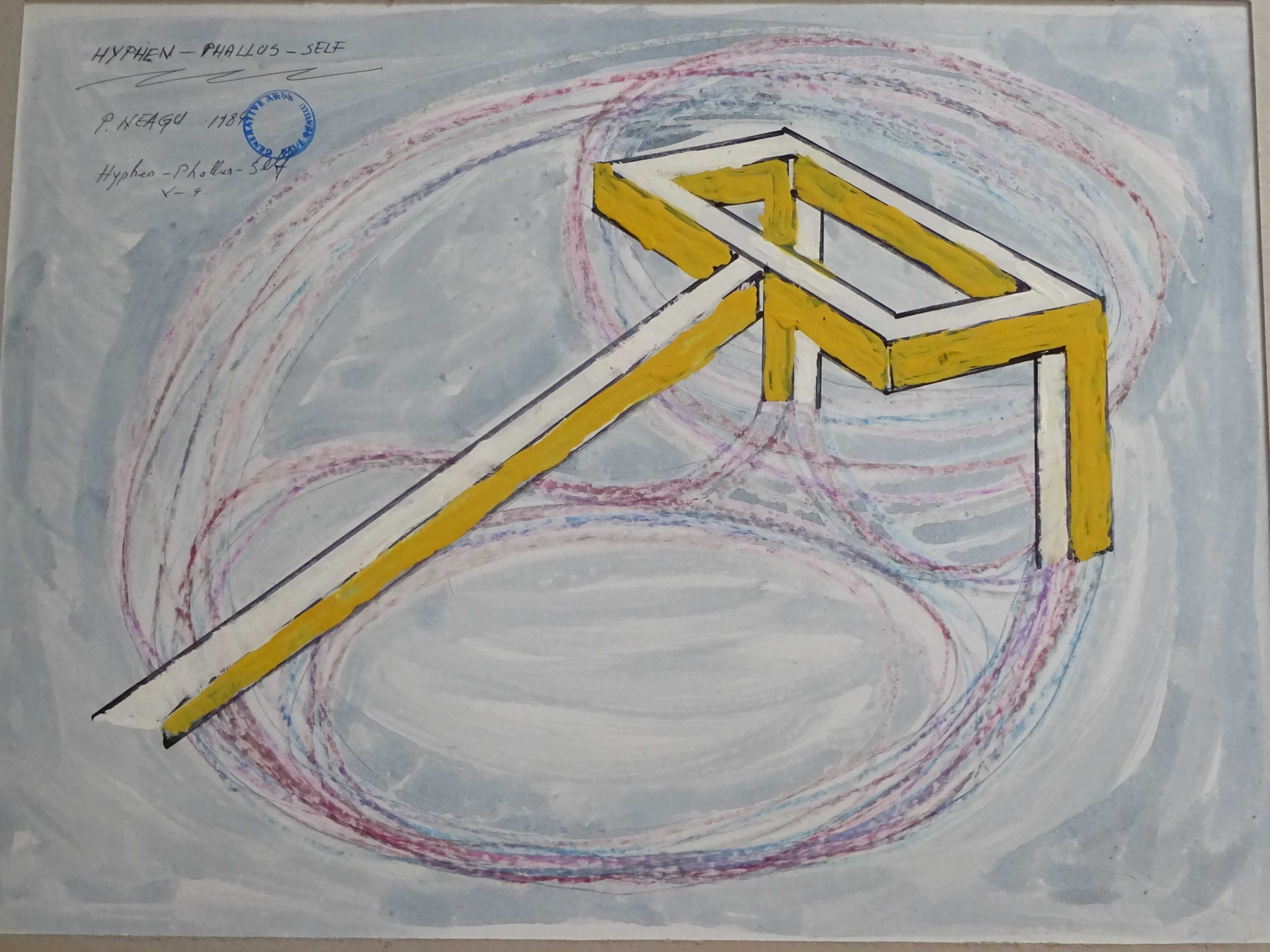 Tablou Paul Neagu, ’Hyphen-Phallus-Self’ - Lucrare in tehnica mixta