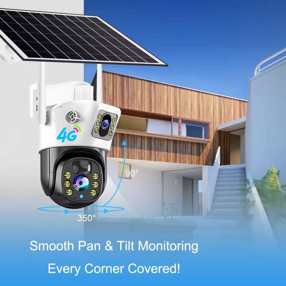 Солнечная камера с двойным объективом, 4G, Sim-картой quyosh kamera