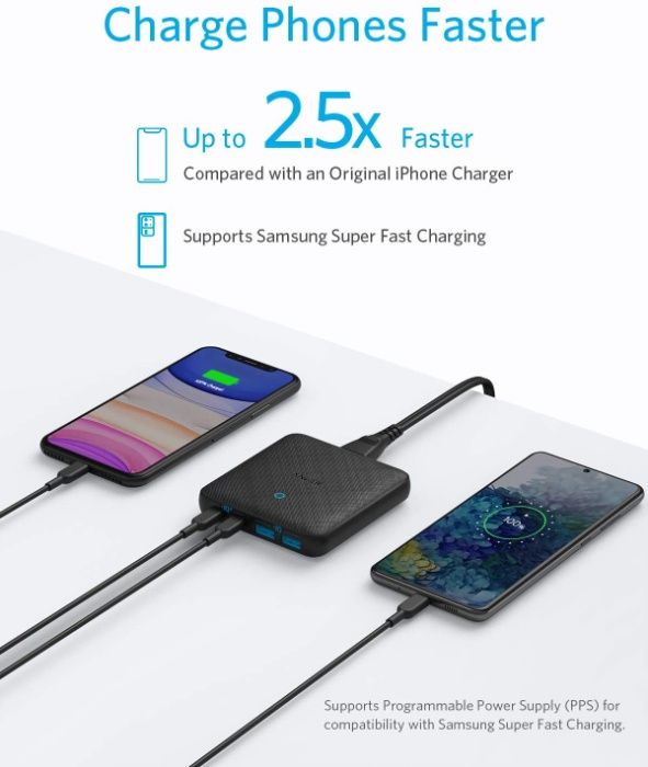 Anker PowerPort Atom III Slim USB C зарядно с 63W, 2 x USB-C и 2 х USB