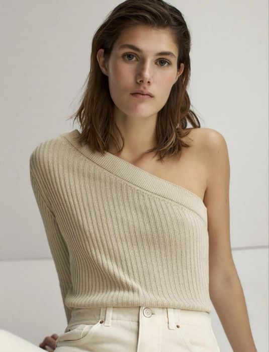 Massimo Dutti асиметрична блуза/топ с паднало рамо