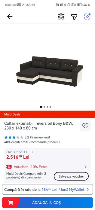 Canapea coltar extensibil