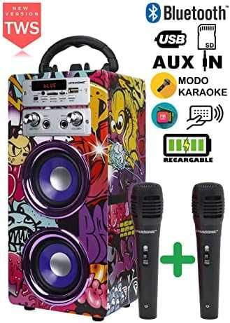 DYNASONIC Boxa Bluetooth Karaoke portabil cu 2 microfoane, USB. Noua