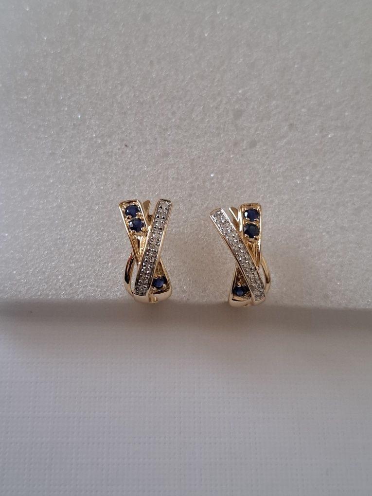 Cercei aur 14k diamante si safire