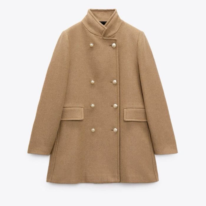 Кафяво палто с вълна ZARA