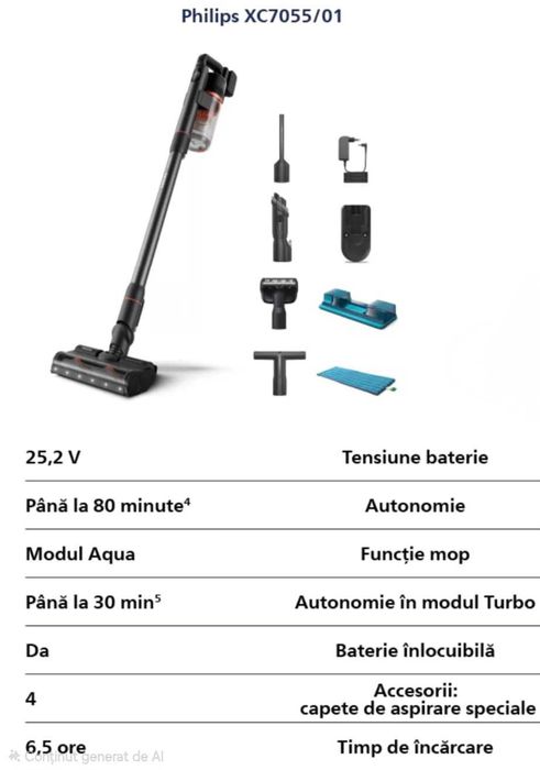 Aspirator vertical Philips XC7055/01, Aqua Seria 7000