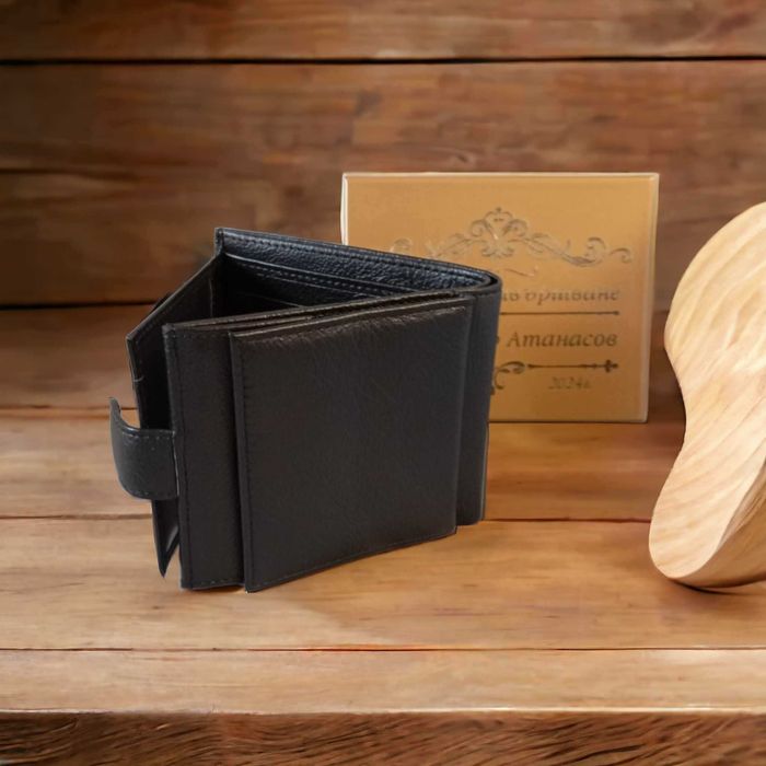 Лазерно гравирано мъжко портмоне от италианска естествена кожа