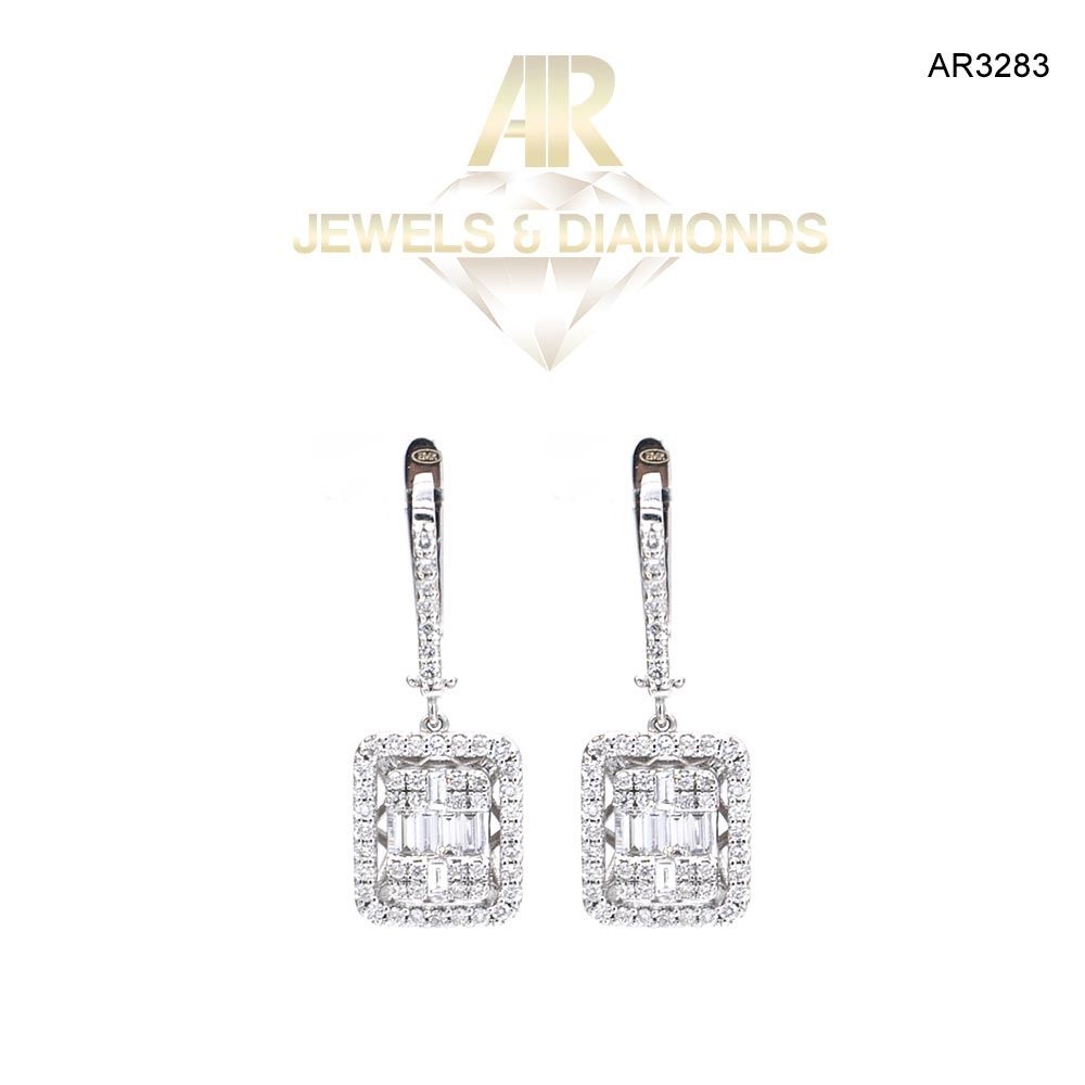 Cercei Aur Alb cu Diamante model nou deosebit ARJEWELS(AR3283)