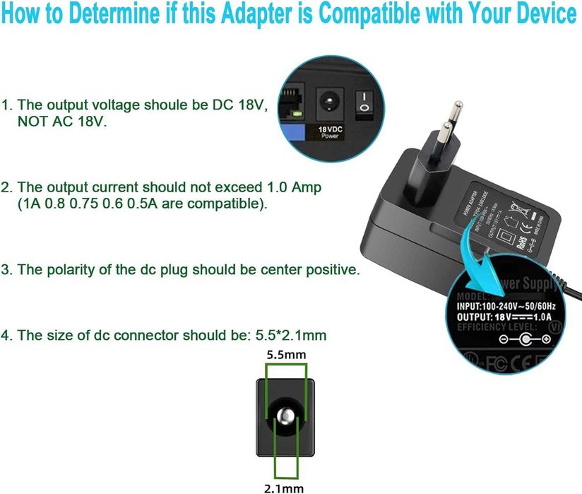 Adaptor sursa incarcator alimentare 18V 1A DC,100V-240V,18W 18V