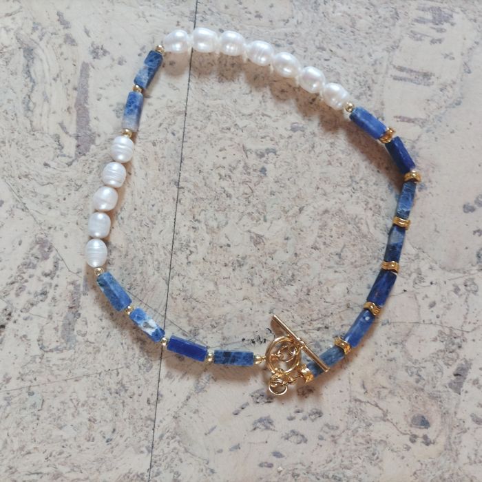 Ожерелье из содалита и жемчуга, ручная работа. Новое