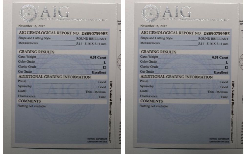 Diamant natural 0.51 ct Round Brilliant – certificat AIG