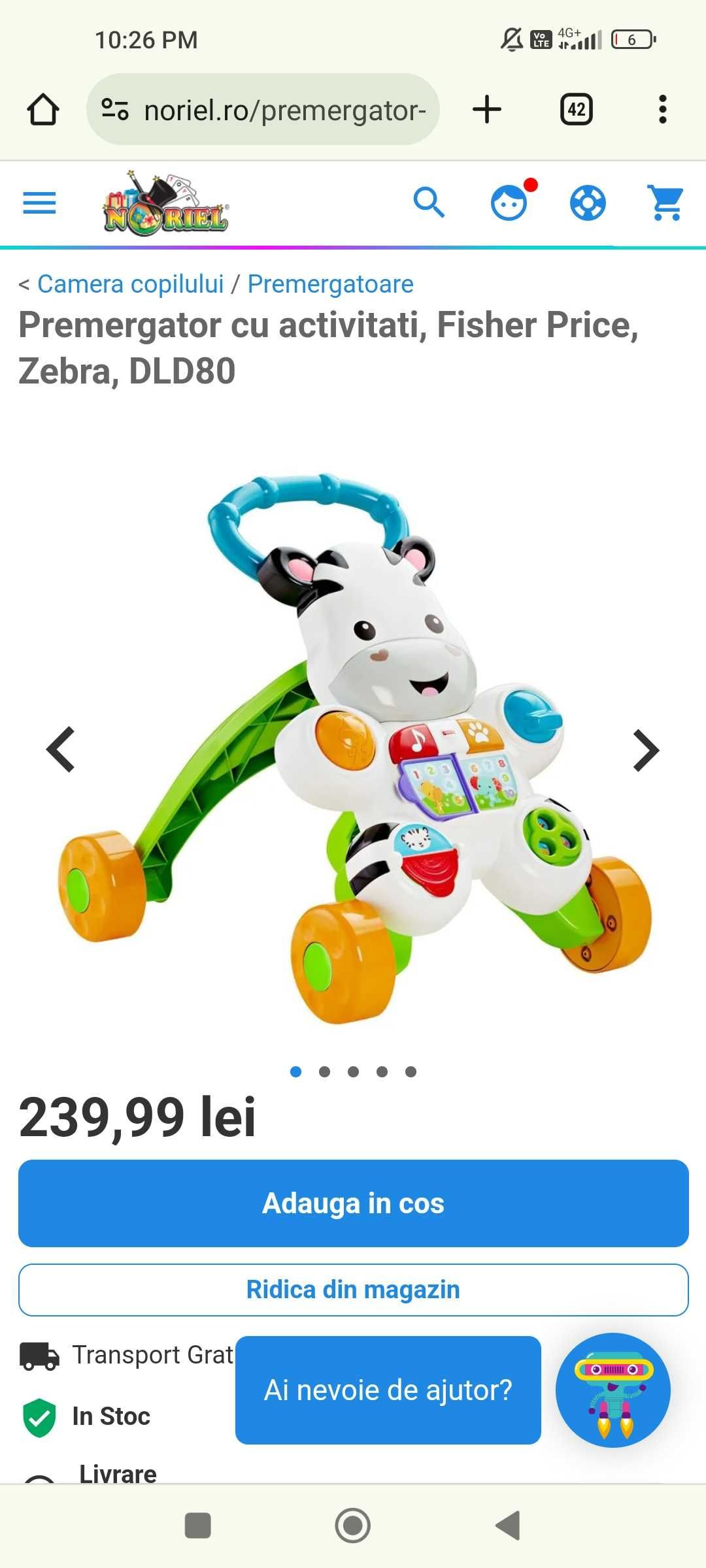 Antepremergator Fisher Price Zebra