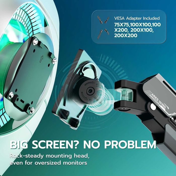 ARES WING газово пружинно рамо за ултраширок монитор плосък/извит 57"