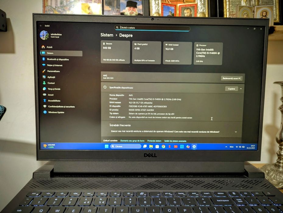 Laptop Gaming Dell G15 RTX 3050Ti, i5, 16GB RAM, 1TB SSD, Baterie 100%