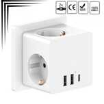 Разклонител Куб с 2 USB-A, 3 Броя контакти. USB-C 25W и 2 USB-A Порта
