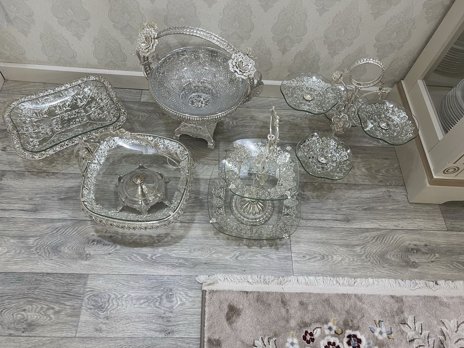 5 наборов по три штук Мельхиор вазы на стол