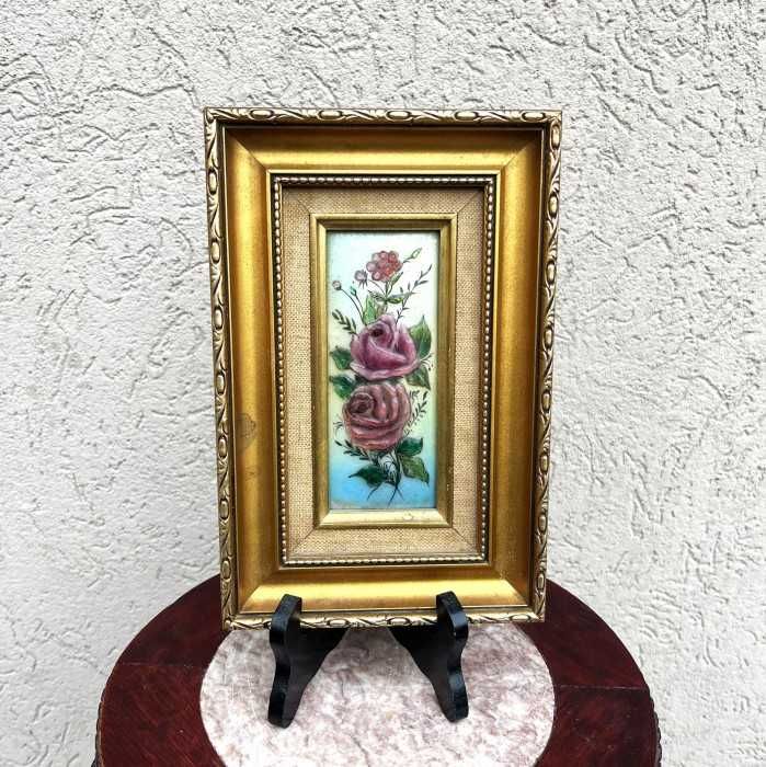 Deosebit tablou-portelan emailat-trandafiri-Limoges-Franta