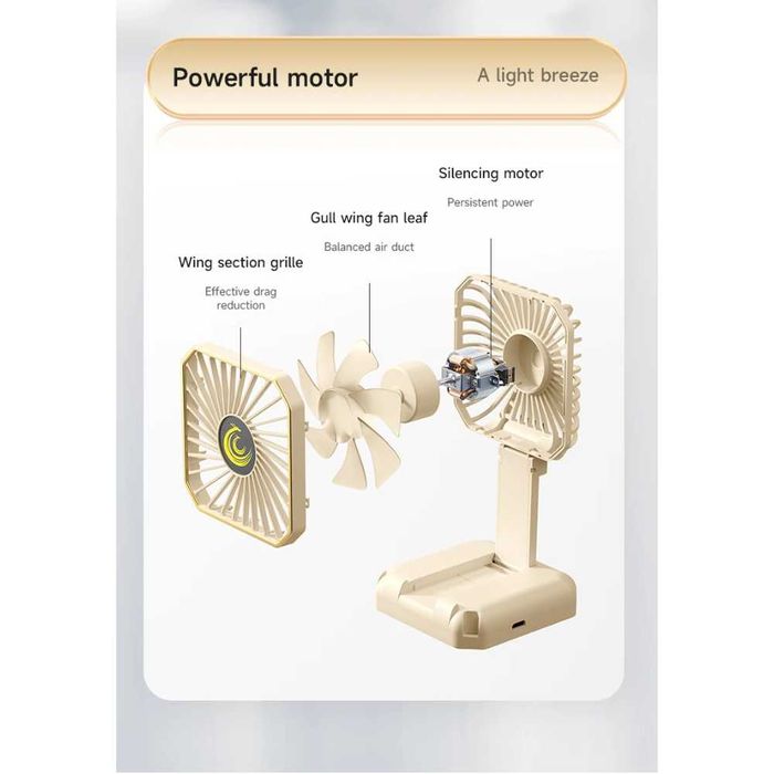 Ventilator Portabil Acumulator Incarcare USB Suport de Telefon Alb