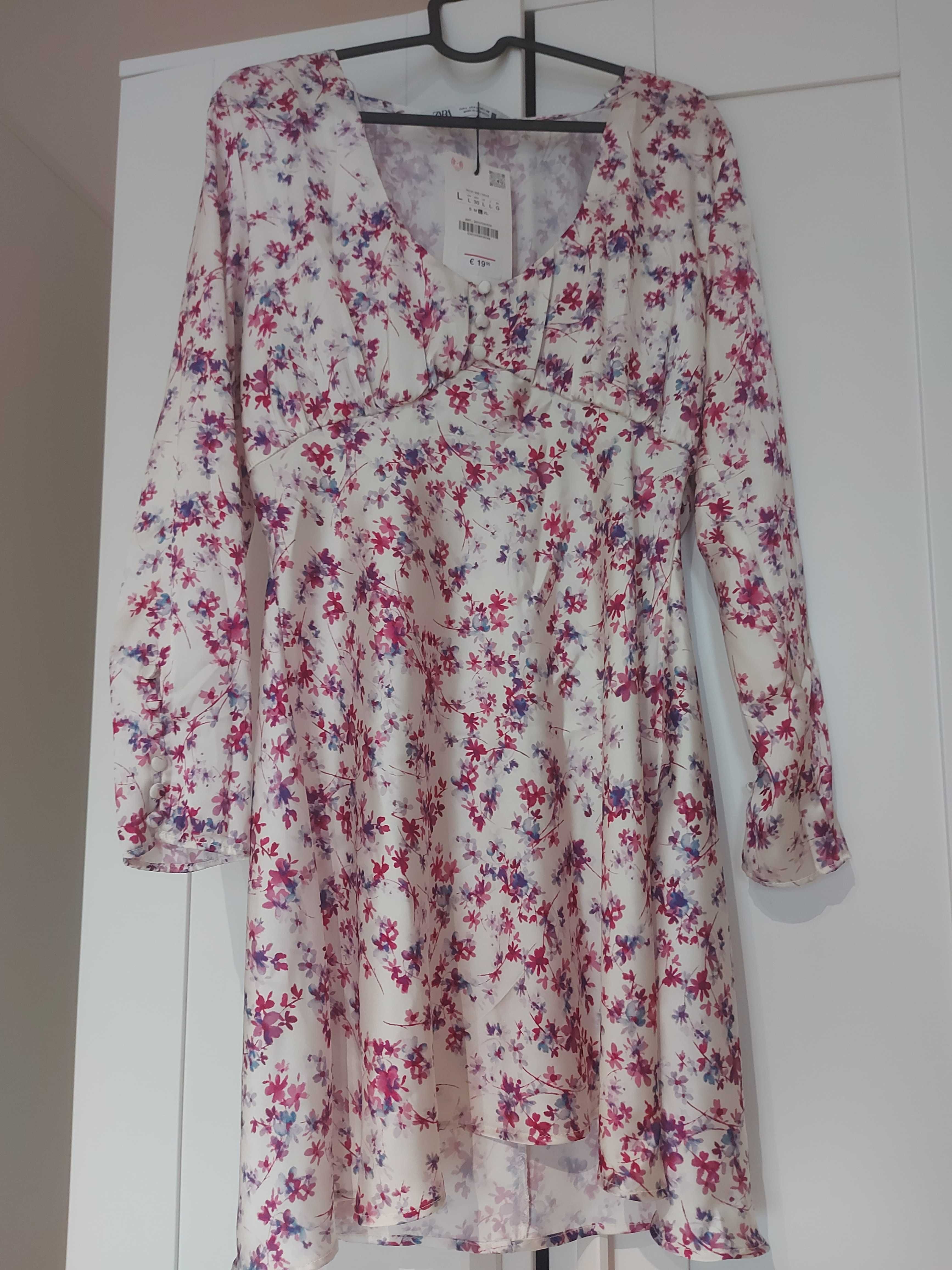 ZARA Printed Satin dress, New, Size L!