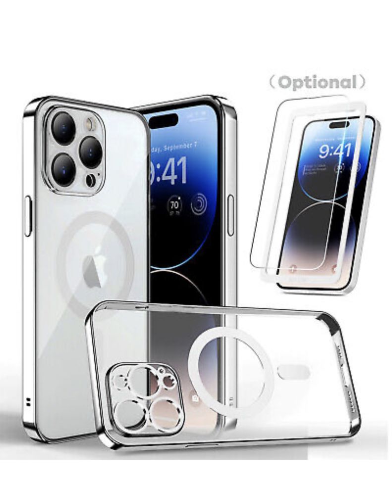 Husa Magneti Marble Clear + Folie Sticla Iphone 14/15/16E/PRO/MAX/PLUS