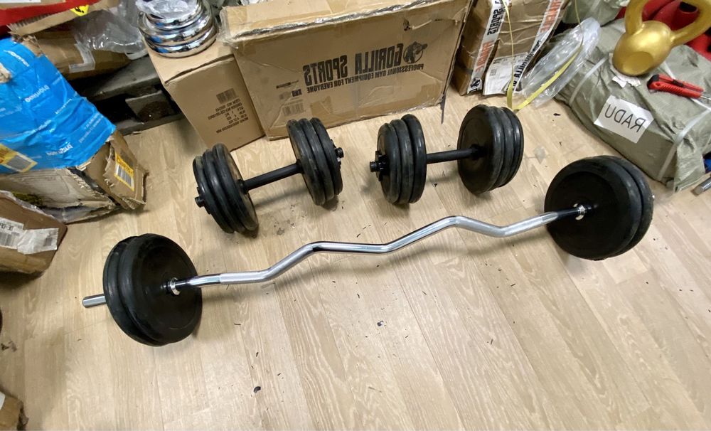 Pachet sala acasa ideal Gantere+haltera reglabile bara z total 35 kg