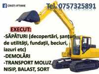 Excavator dumper sapaturi demolari si transport balast nisip foreza