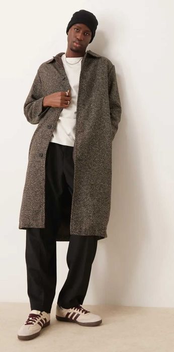 Мъжко есенно-зимно дълго палто, кафяво,вълна + хастар НОВО - XL размер